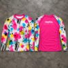 Custom pink and multicolor sublimated Brazilian Jiu-Jitsu rash guard with Repta branding, front and back view